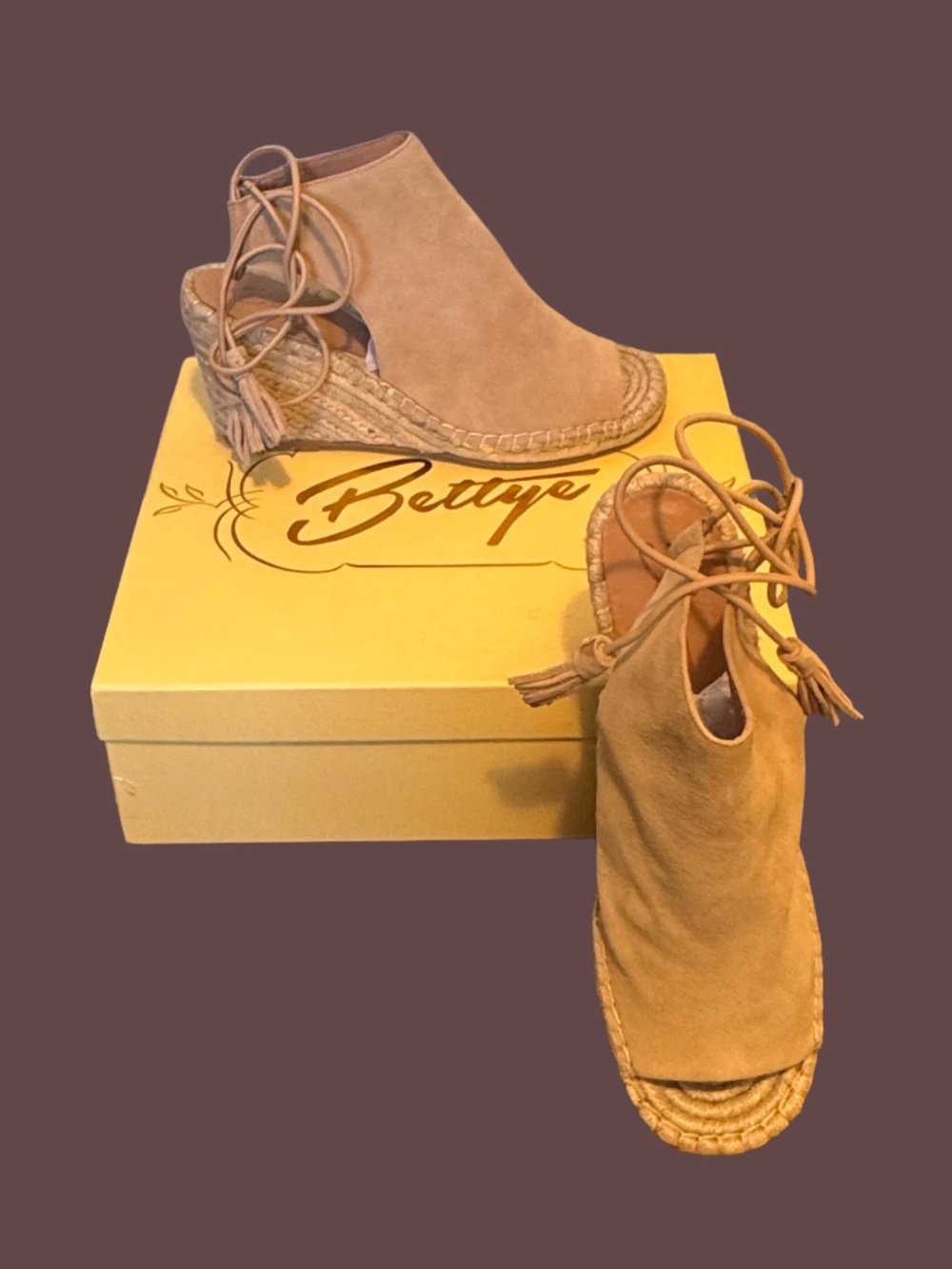 Bettye by Bettye Muller Tan Suede Espadrille Tassel Wedges, 9M